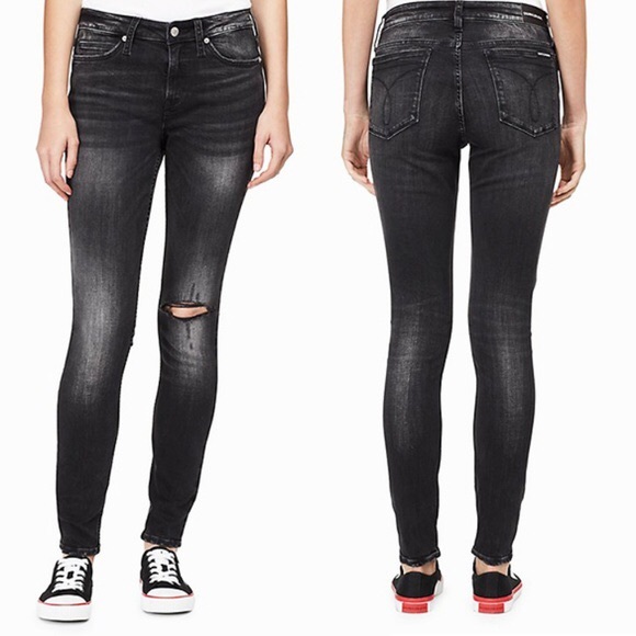 Calvin Klein Mid rise Super Skinny Ripped Jeans - Picture 1 of 5